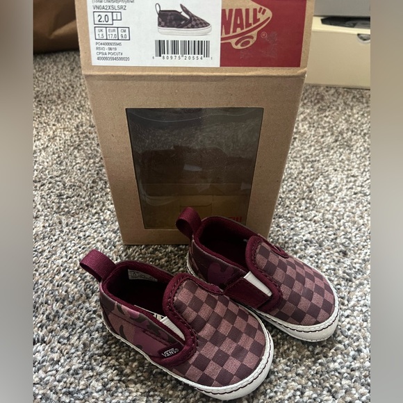 Maroon Checkered Vans Slip on Crib Shoe Size 2 - Picture 1 of 1